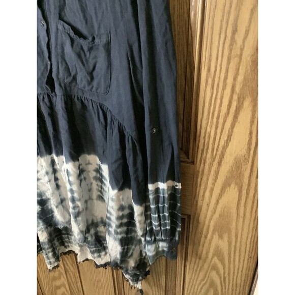 Umgee Women’s Sz S Blue Tie Dye Tunic Top Blouse Roll Tab Sleeves High Low Hem - Picture 5 of 9